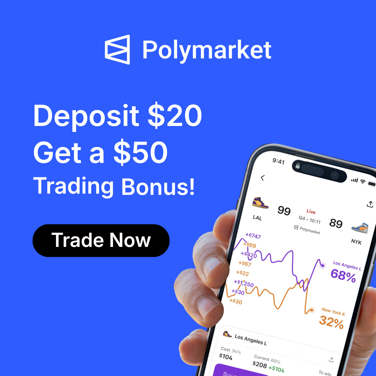 Polymarket — deposit $20, get a $50 trading bonus